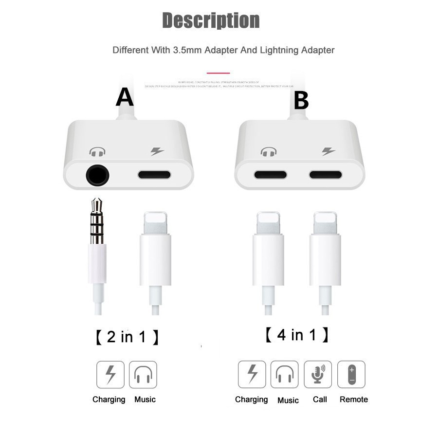 Adapter 2 in 1 iPhone Charge Cable Music 3.5 mm Call