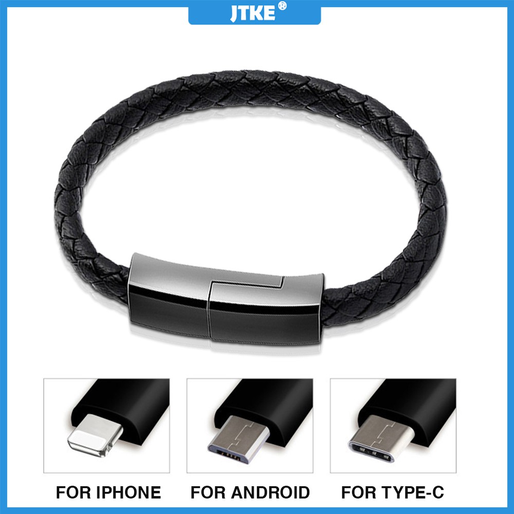 JTKE Wristband Charging Cable Micro USB Type C Iphone Leather Data