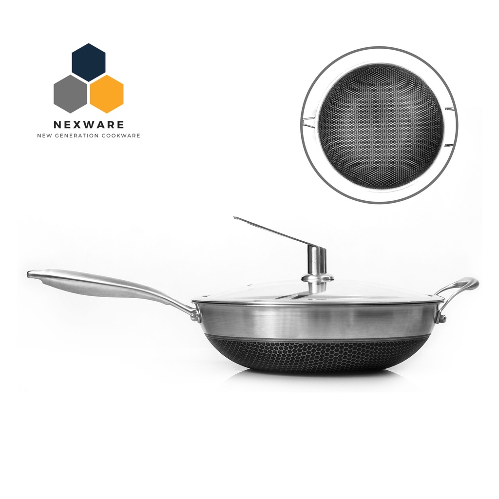 Nexware 32CM Nonstick Wok Pan with Lid (Induction Ready