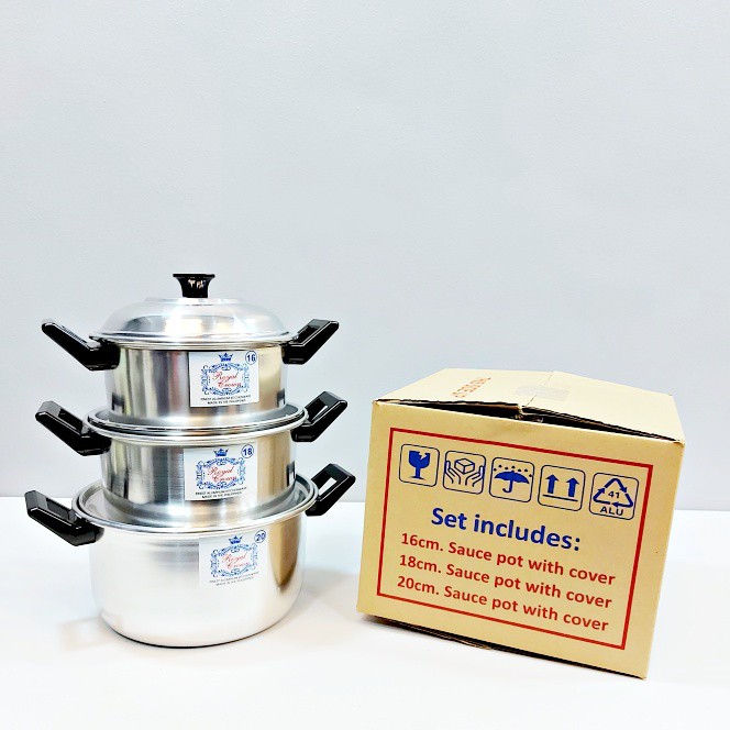 Aluminum Cooking Pot Set of 3 (6PCS) Kitchenware Cookware Kaserola Set