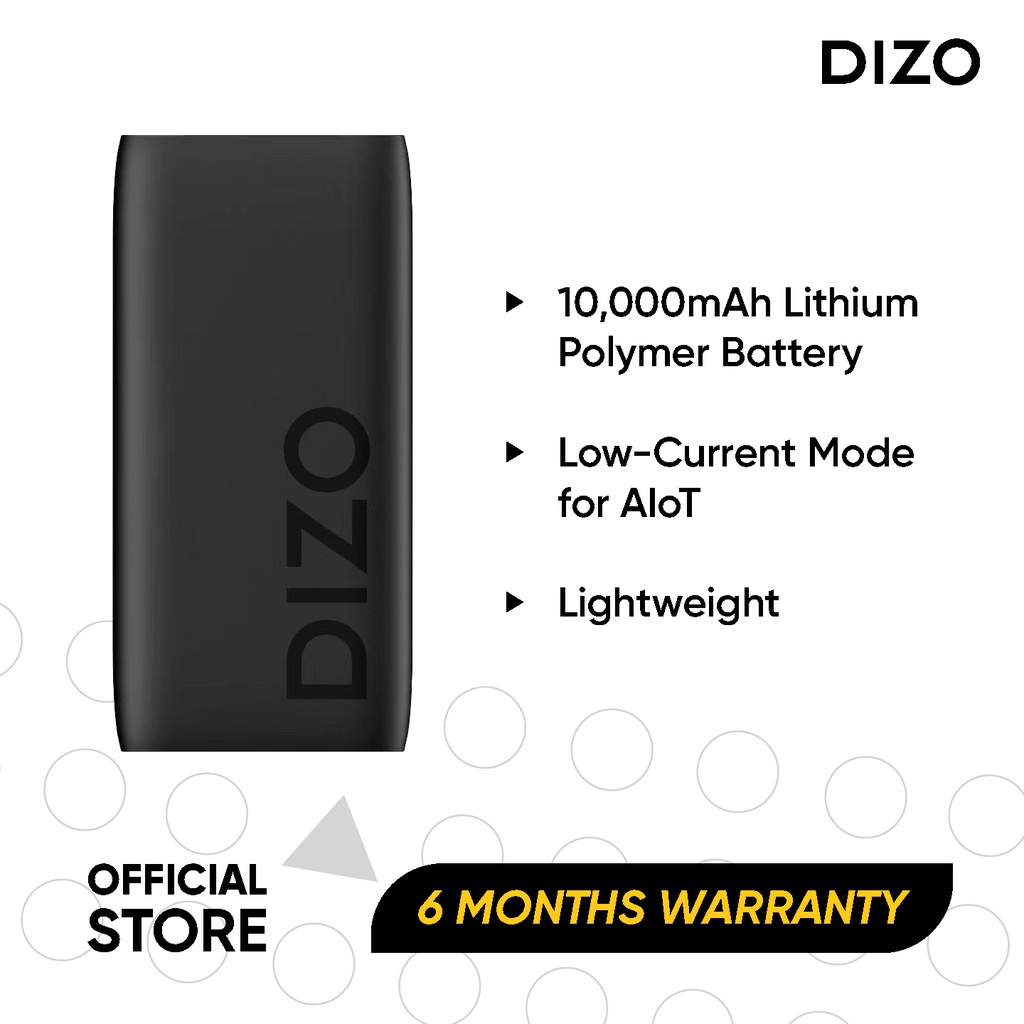 DIZO Power Bank 10,000mAh Lithium Polymer Battery LowCurrent Mode