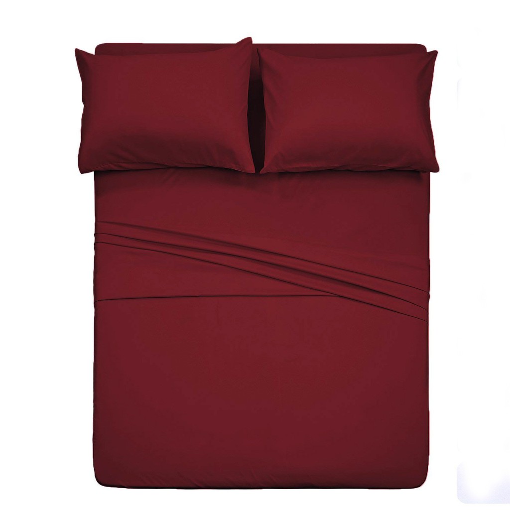 Mini Home Textiles Maroon 3in1 Double Size Soft Texture Plain Garterized Bedsheet Set K23