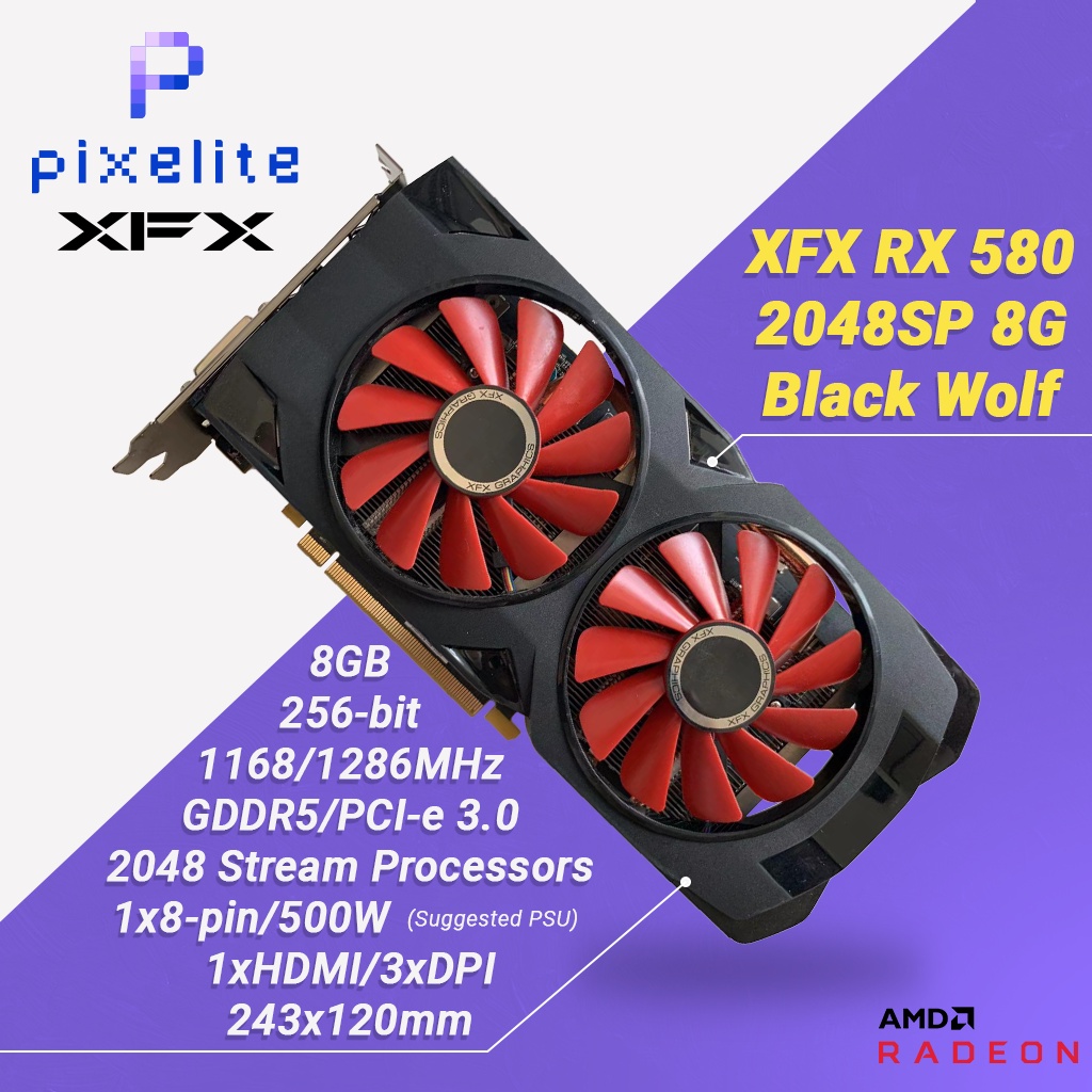 Used XFX RX 580 RX580 2048sp 8G 8GB D5 DUAL FAN AMD Graphic Graphics