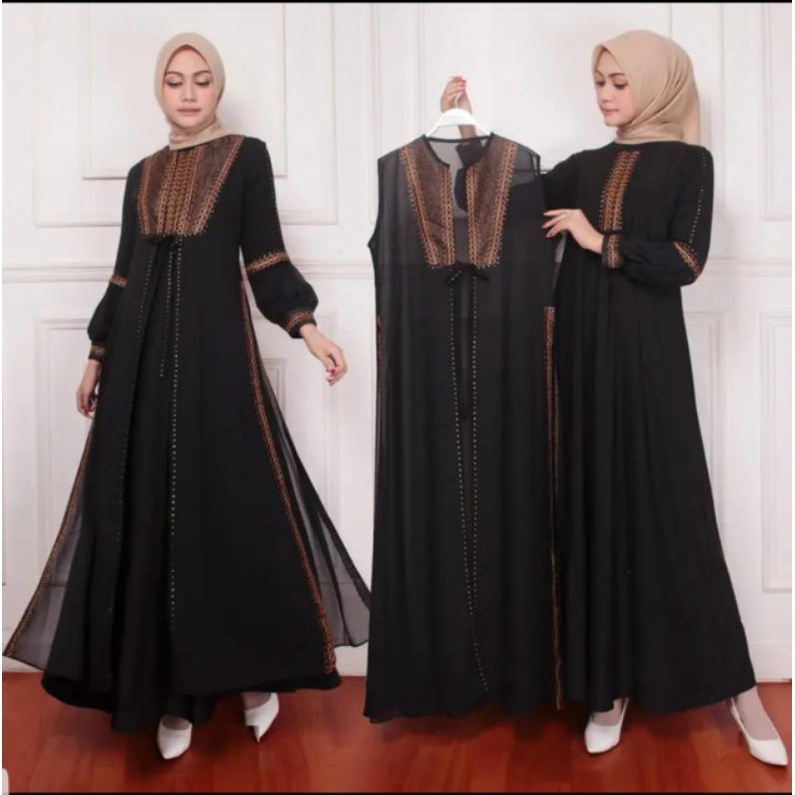 HITAM Abaya turkey Robe Black Arabic Embroidery Lace dress dubai