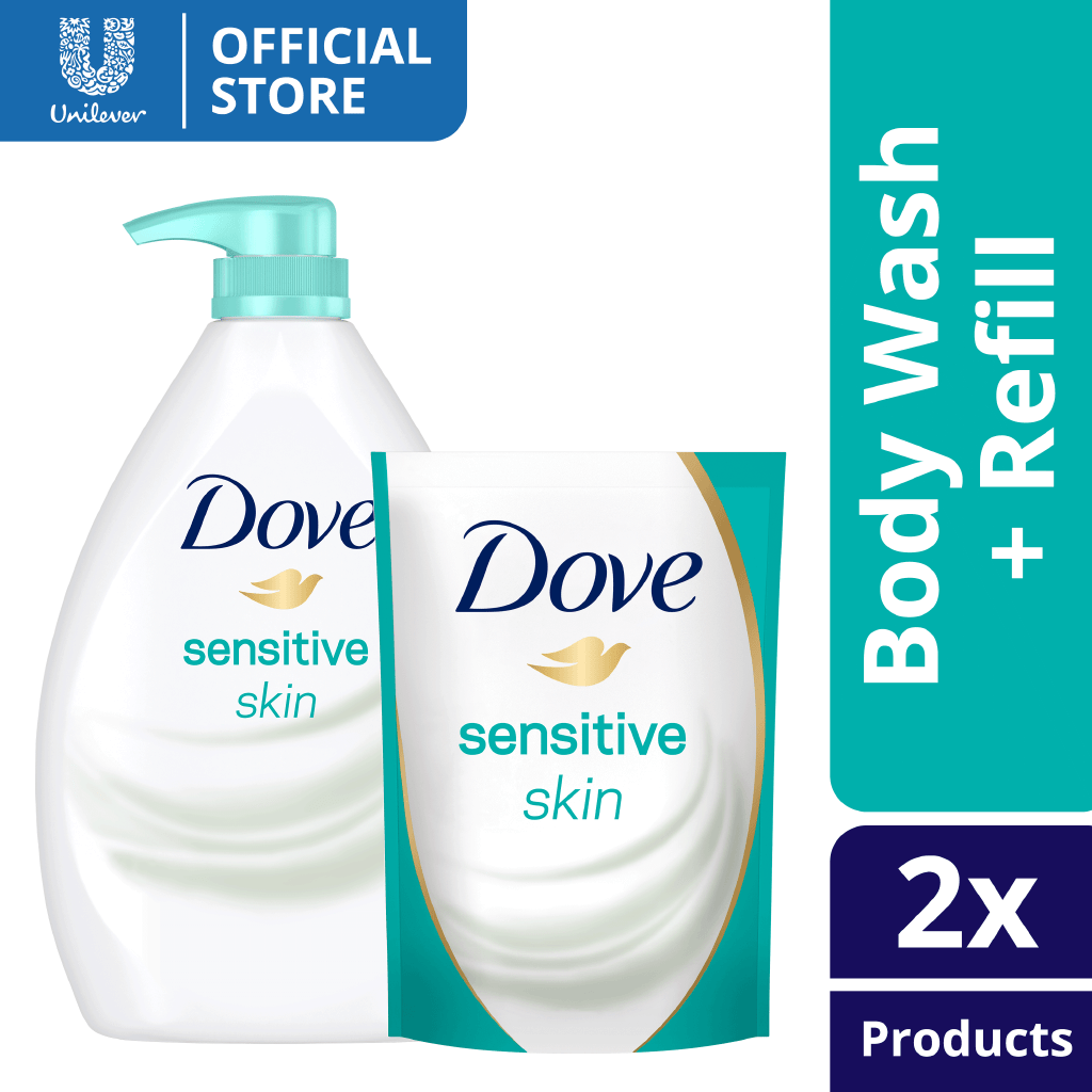 Dove Body Wash Skin Care for Sensitive Skin 1L with 650ml Refill Set