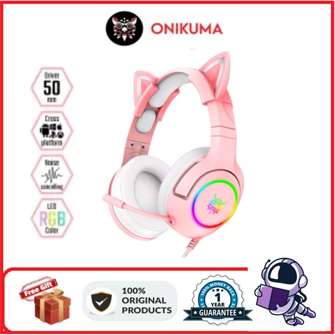 Onikuma K9 PINK cute cat ear gaming headset, headmounted
