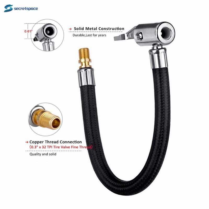 ST Car Tire Inflator Hose Chuck Pressure Gauge Air Hose Tube Adapter