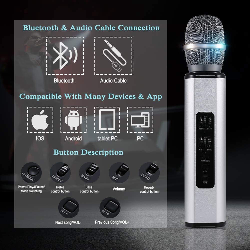 DC5V Echo Reverb Adjustable Karaoke Microphone Portable Microphone With Builtin Speaker