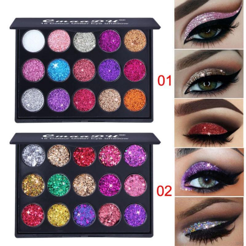 CMAADU 15 Colors Glitter Sequin Makeup Eyeshadow Palette Shopee