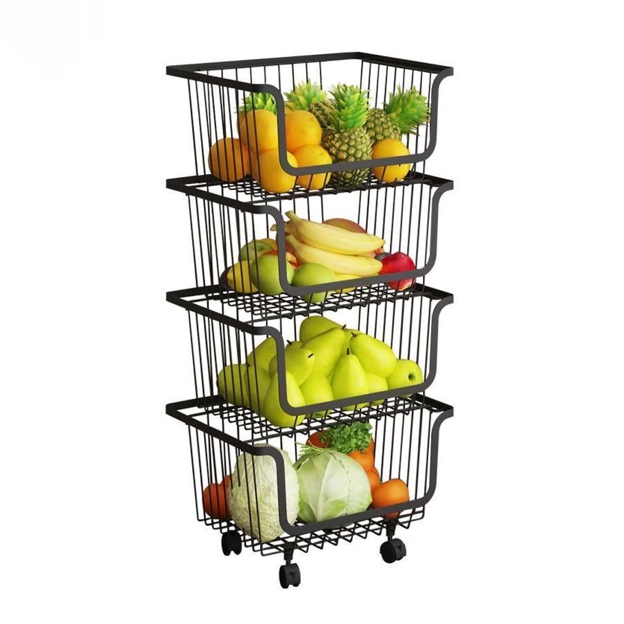 Stackable Stainless steel kitchen black multi metal wire storage basket