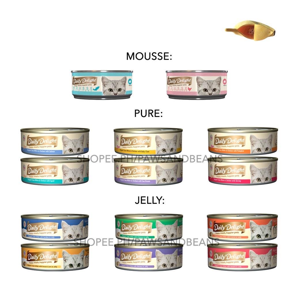 No soy, wheat, corn, or other refined grains. Daily Delight Wet Cat Food 80g in Can Pure, Mousse, and ...