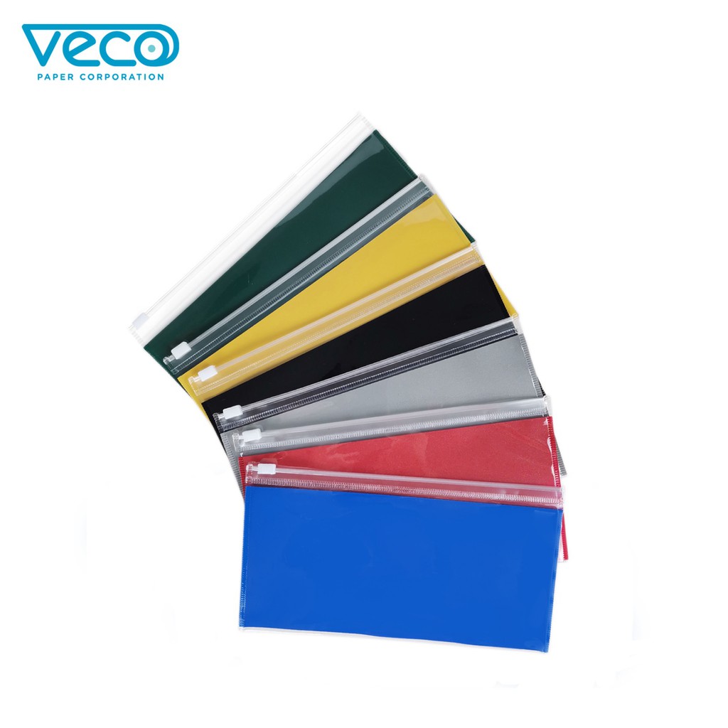 Veco Pouch with zip clear with colored partition plastic envelope