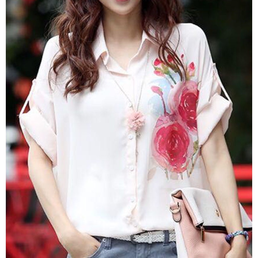 Korean Inspired Floral Design Chiffon Blouse (010) Shopee Philippines