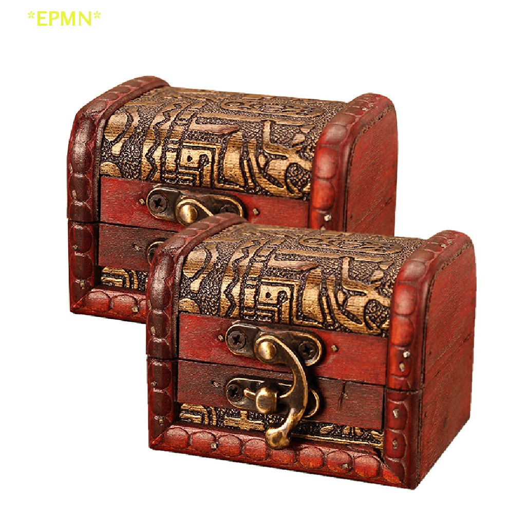 EPMN> 1PC Antique Mini Wood Treasure Chest Storage Box Jewelry
