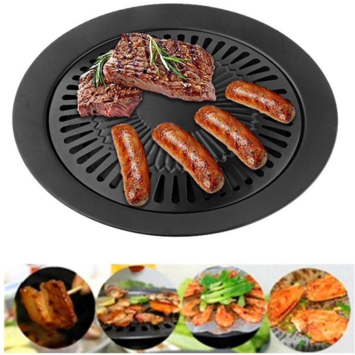 IVYKARLA Iron BBQ Grill Pan Korean Meat Roast BBQ Grill Plate With