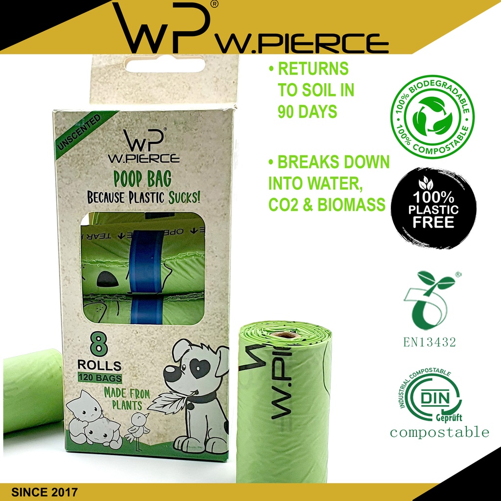 Wpierce Poop Bags Dog Cat 120 Biodegradable Compostable Waste 9 X 13 In