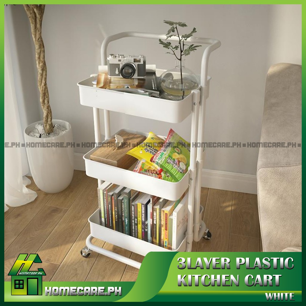 HomeCare 3 Layer Plastic Kitchen Cart Organizer (White) Shopee