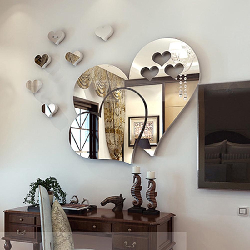 3D Heart Mirror Wall Sticker DIY Bedroom Acrylic Home