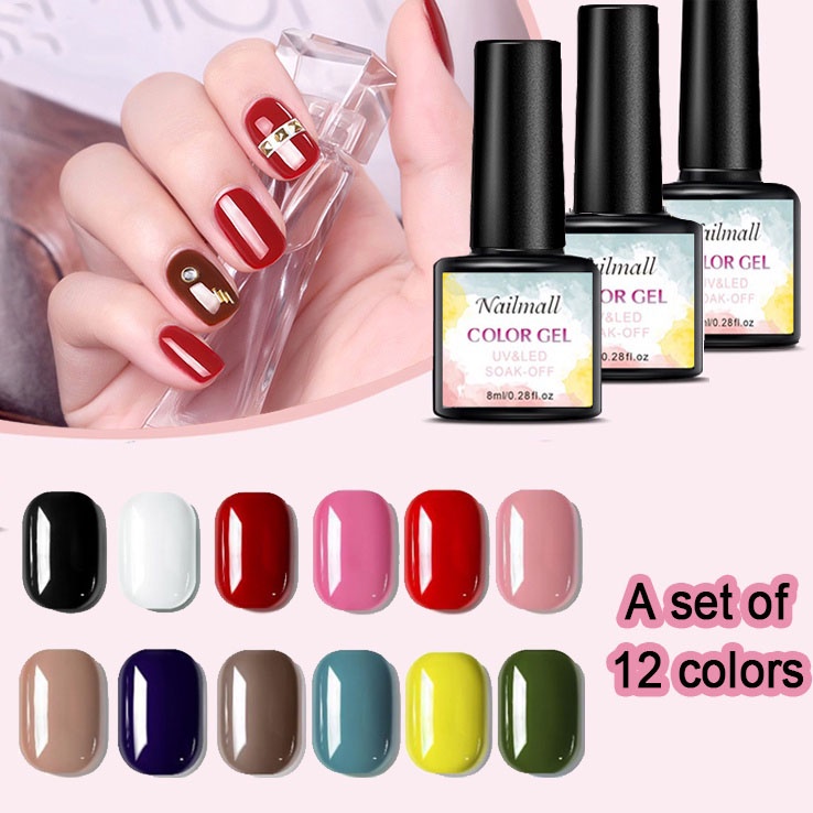 OsNailmall 12 Colors/Set Gel Nail Polish Set Kit UV LED Nail Art Gel