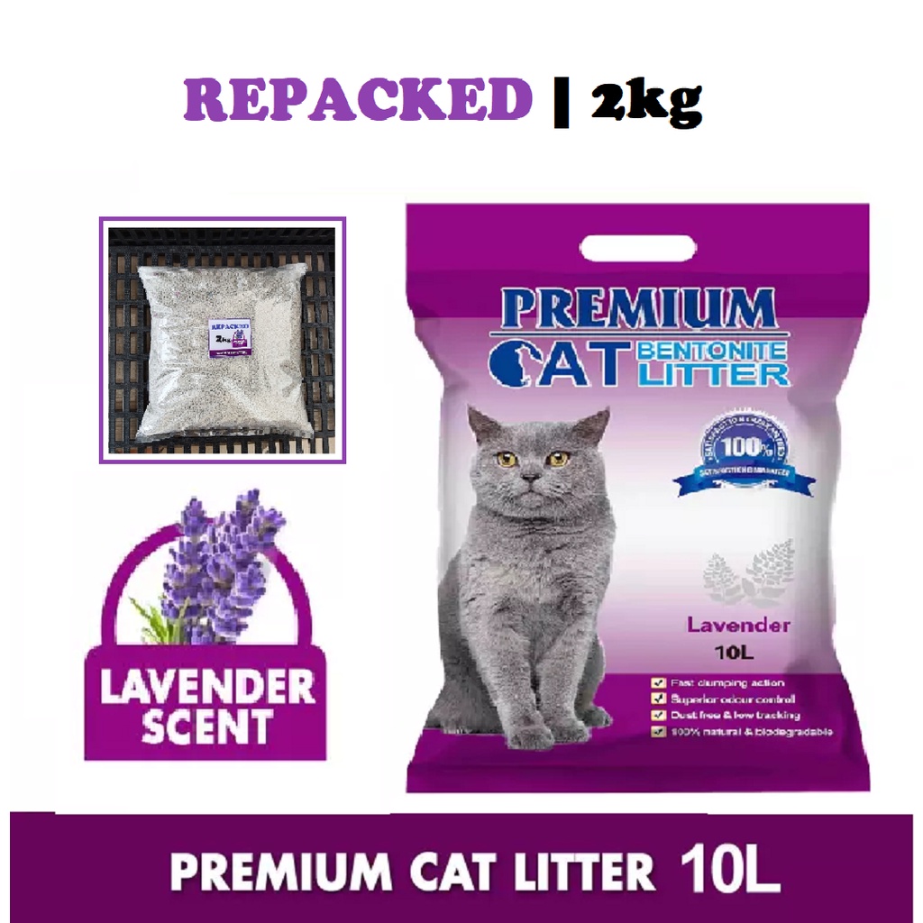 Premium Cat Litter Sand LAVENDER Scent 2kg (REPACKED) Shopee