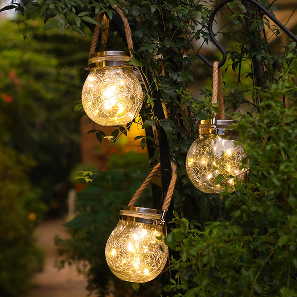Solar Light Outdoor Hanging String Lights Crack Glass Ball Landscape
