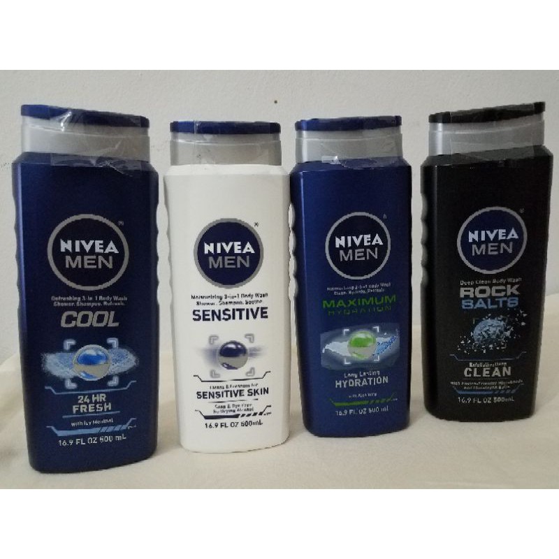 NIVEA MEN Body Wash Maximum Hydration, Sensitive, Deep Active Clean,Rock Salts 500ml from USA