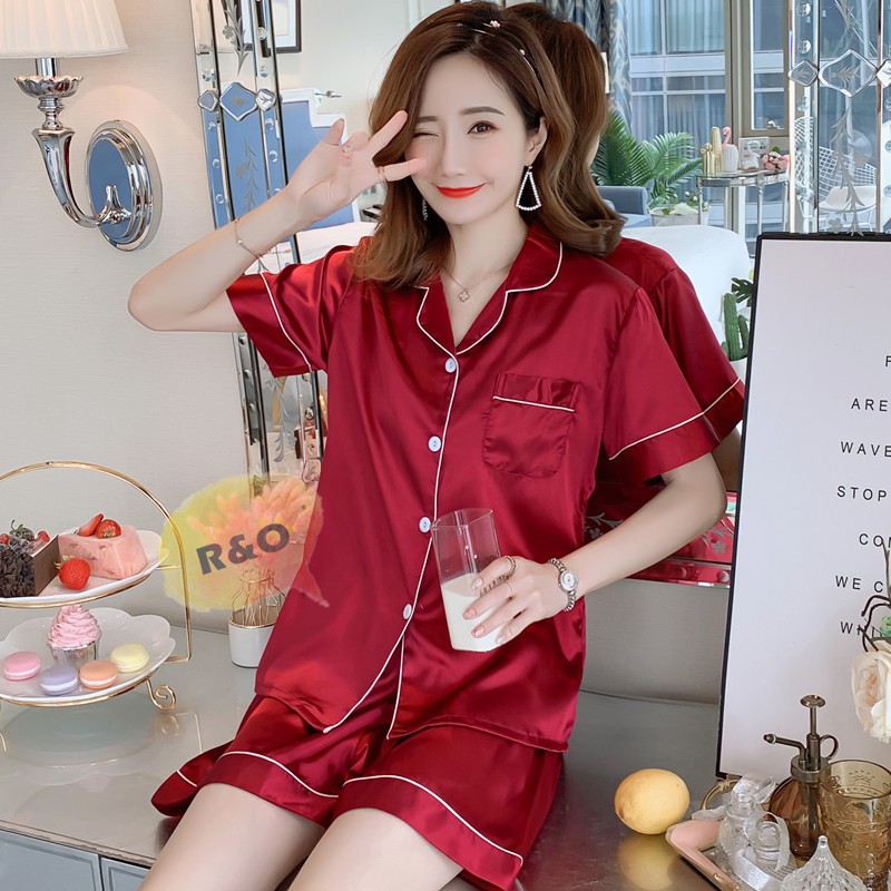 R&O Silk Korean Pajama Set Fashion Terno Plain Sleepwear Nightwear