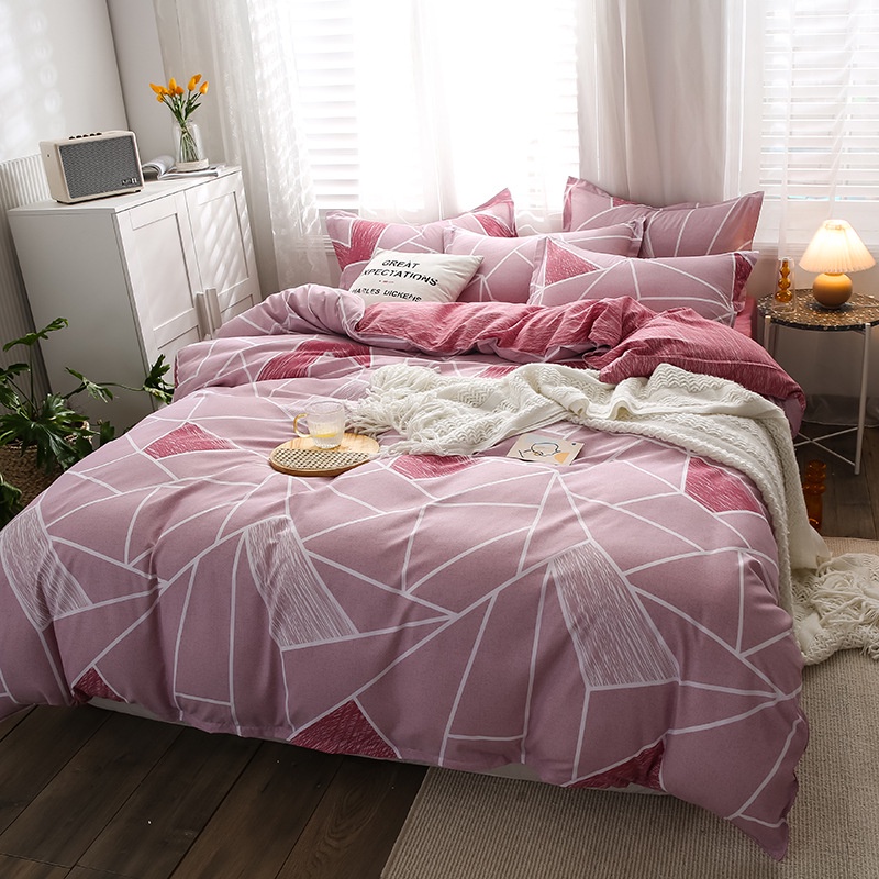 Pink Stripe 4 In 1 Bedding Set Fashion Quilt Comforter Duvet Cover Flat Bed Sheet Pillowcases