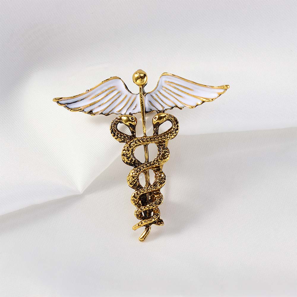 Crystal Caduceus Pins Wing with Snakes Badge Brooches Lapel Pin