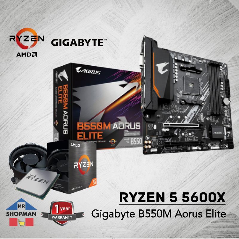 AMD Ryzen 5 5600X Processor w/ Gigabyte B550M Aorus Elite Motherboard