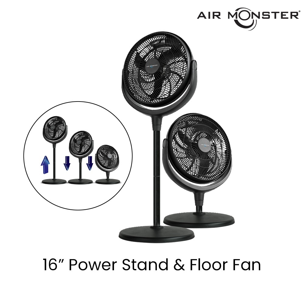 Air Monster Power Stand and Floor Fan 16" Adjustable Cooling Electric