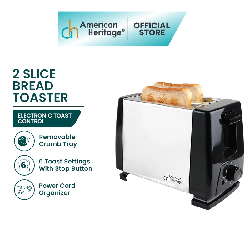 American Heritage 2 Slices Stainless Steel Popup Bread Toaster AHBT