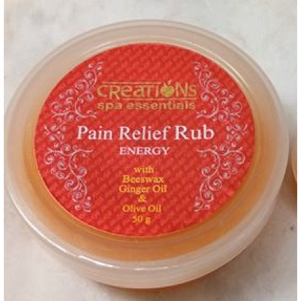 CREATIONS SPA ESSENTIALS PAIN RELIEF RUB (ENERGY) 50GRAMS (ingredient from 'beeswax to chili