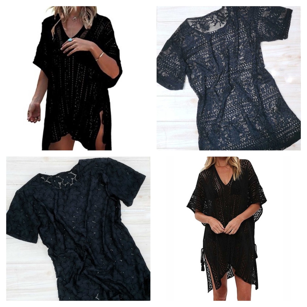 FASHIONABLE BLACK COVER UP Swimwear Lace SeeThrough Summer Beach