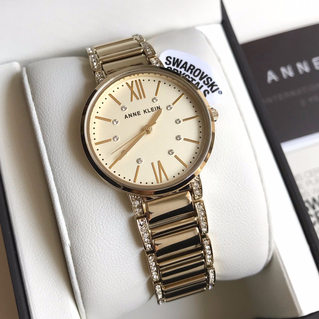 Anne Klein Watch 3200CHGB Crystals Gold Steel for Women Shopee