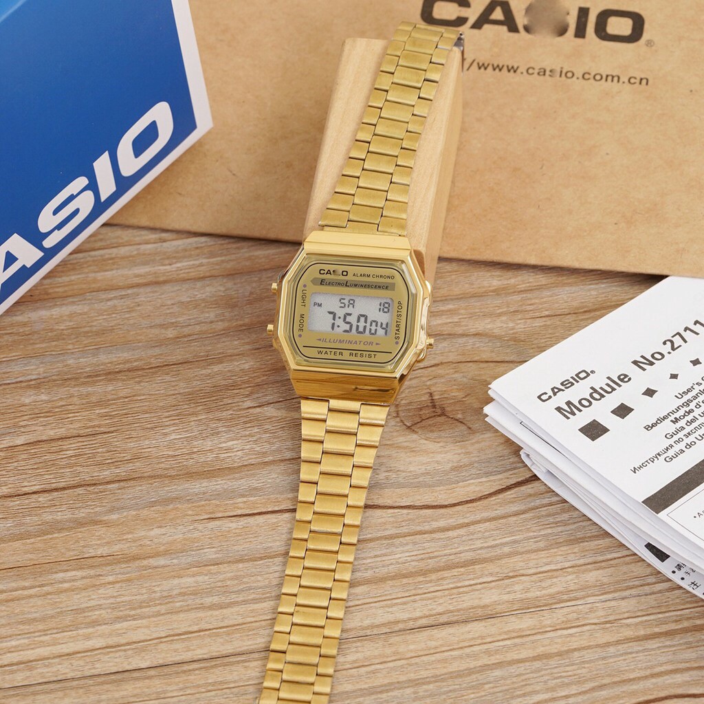 Casio vintage watch a168 gold waterproof 3ysars battery men Shopee