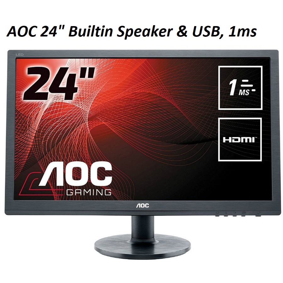 AOC 24" Slim 1ms, 75hz LED Monitor , FullHD 1080p, Builtin Speaker USB