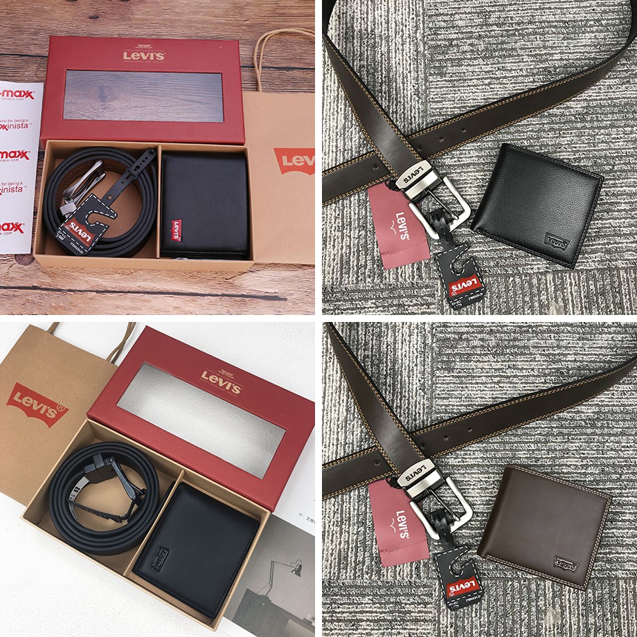 [Ready to Ship] Levi's Men's Wallet + Belt Set Gift Box Shopee
