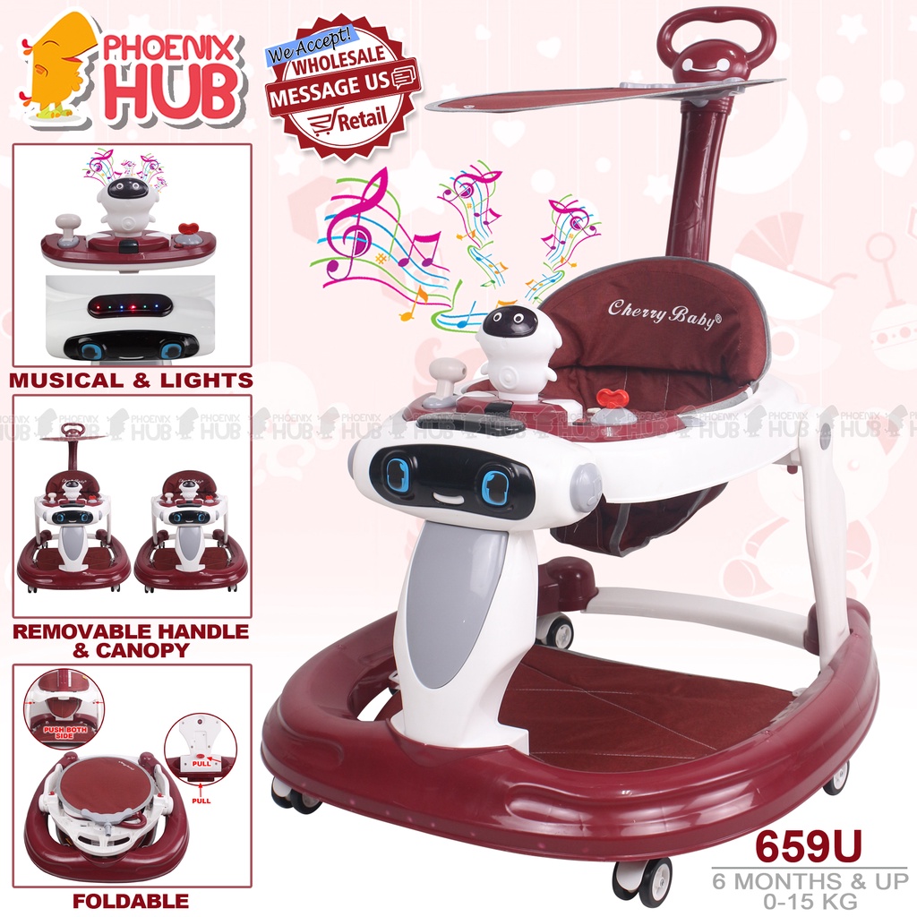 Phoenix Hub 569U Baby Walker Children Musical Walk Unique Handle & Umbrella Hood with Lights