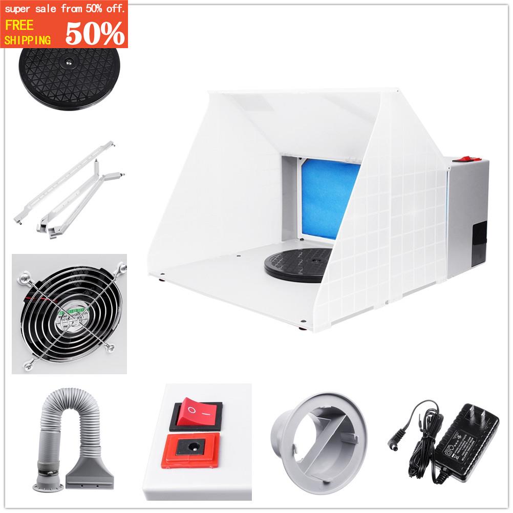 Airbrush Paint Spray booth Kit Portable Exhaust Filter Extractor Fan Set Model Turn Table