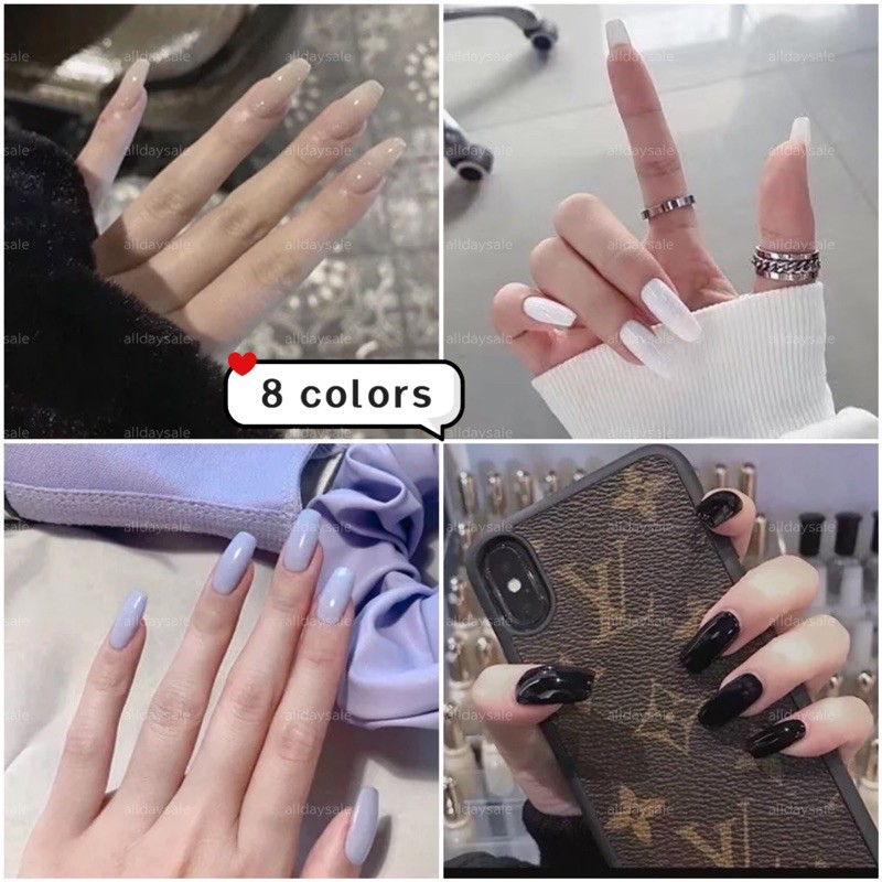 【FREE Glue+Gift】24pcs Ballerina Fake Nails Set Plain Color DIY Nail Art