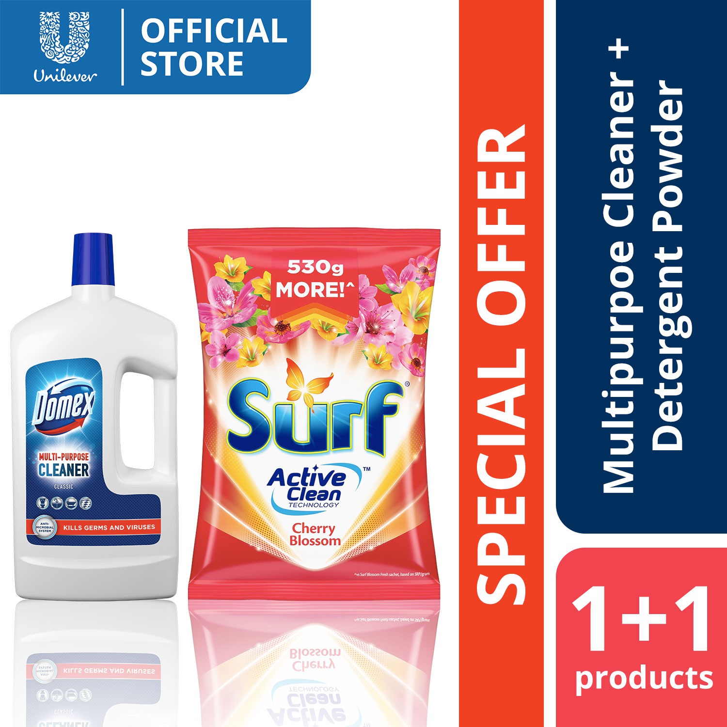 Domex MultiPurpose Cleaner Classic 1L + Surf Powder Detergent Cherry