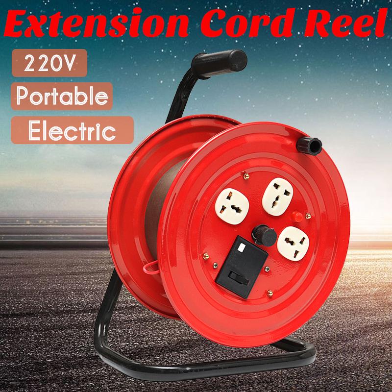 220V MultiOutlet 3 Plug Heavy Duty red Extension Cord Storage WindUp