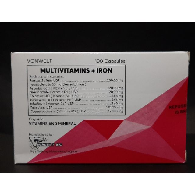 Multivitamins + Iron (Vonwelt) 100 Capsules Shopee Philippines