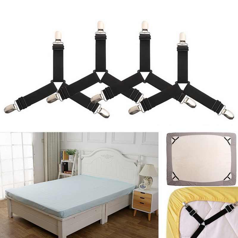 4pcs Set Triangle Straps Adjustable Bed Sheet Corner Elastic Straps