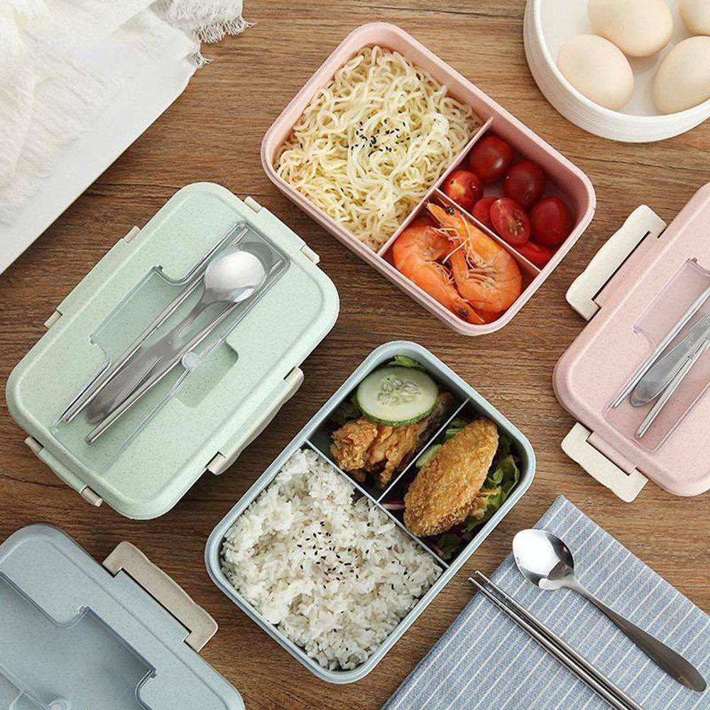 Wheat Straw Ecofriendly Lunch Box With Utensils Portable Picnic Food