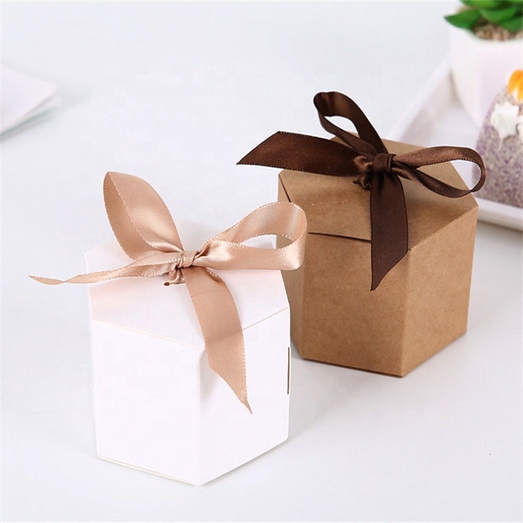 Hexagonal Kraft Carton Gift Box with ribbon Chocolate box Candy Box