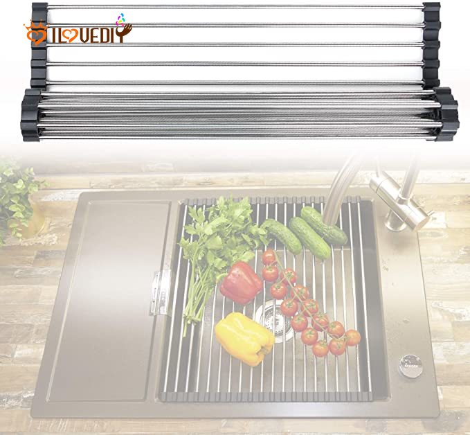 Kitchen Over the Sink Dish Drying Rack / Portable Can Roll Up Dish
