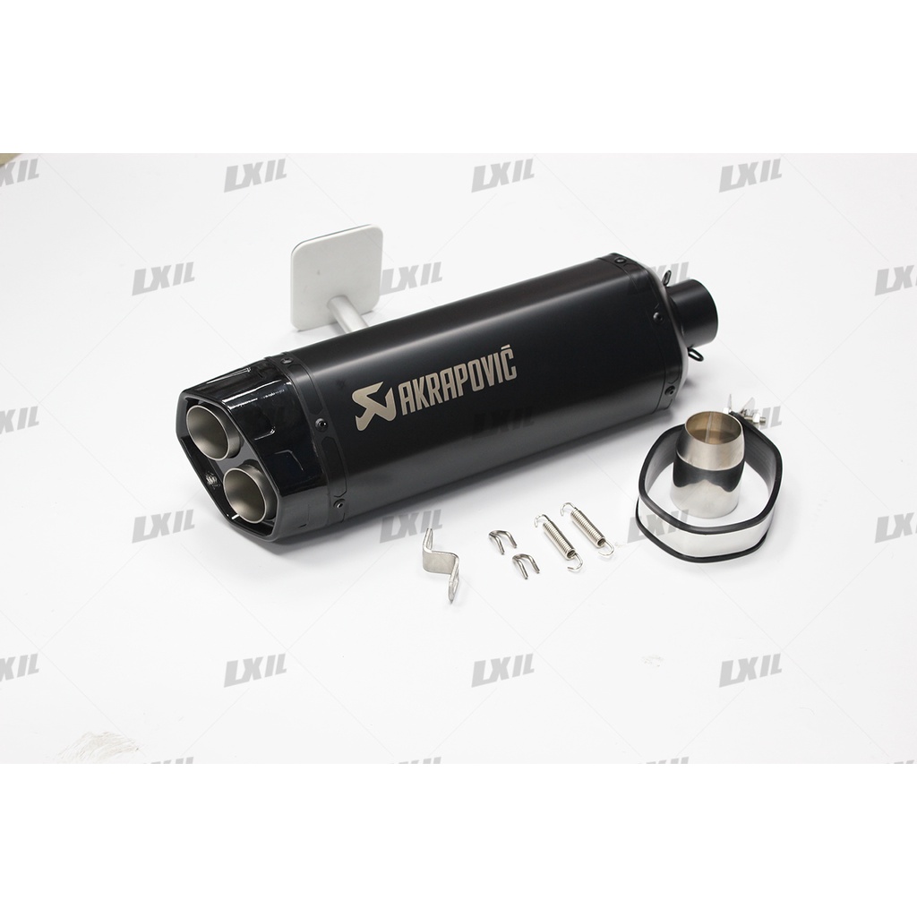 Universal Motorcycle Akrapovic dual hole big canister Exhaust Muffler Pipe Full Set With