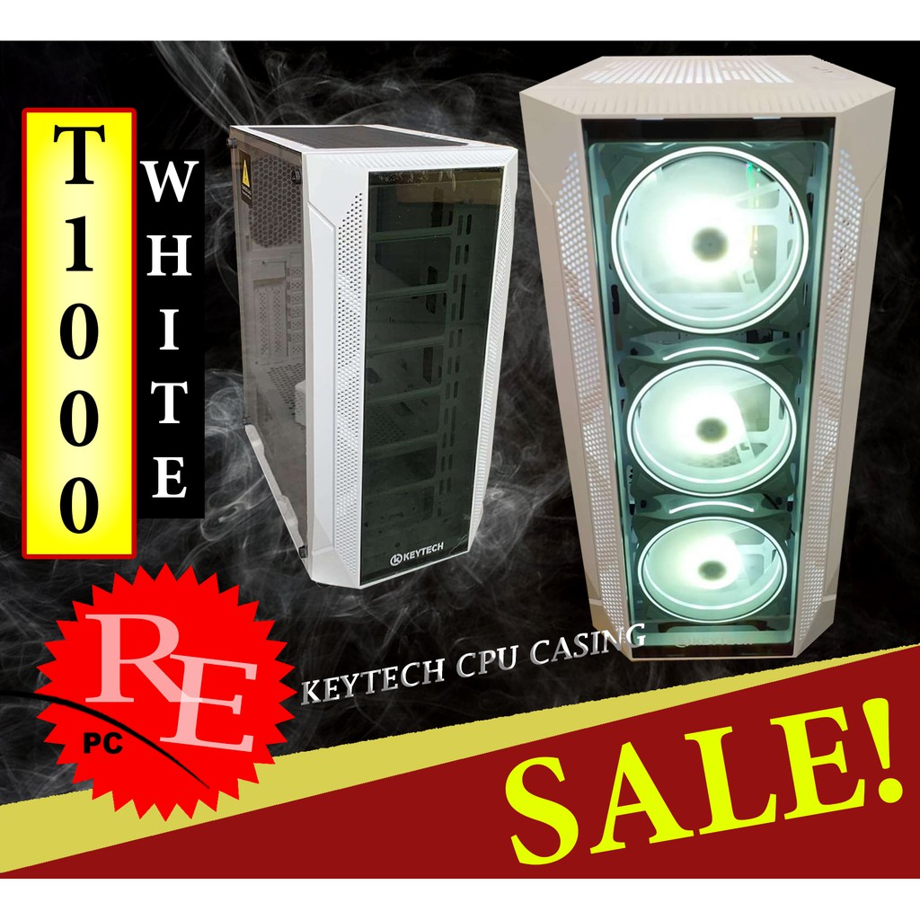 Keytech t1000 white Tempered Glass Gaming Desktop pc case Shopee